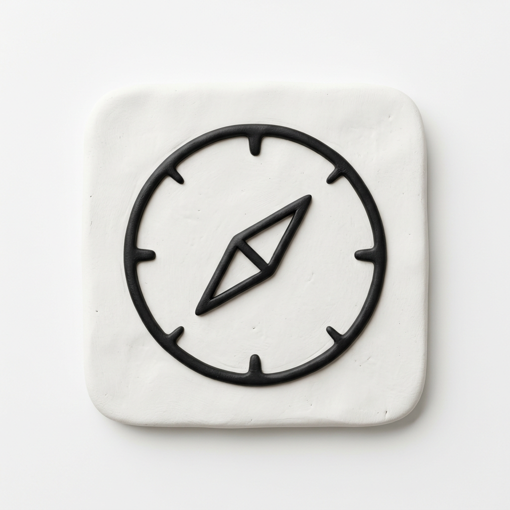 Black compass symbol on a white square tile